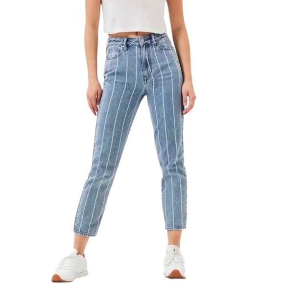 PacSun Mom Jeans High Rise Blue Striped Cropped Denim Women’s 30 - Picture 1 of 11
